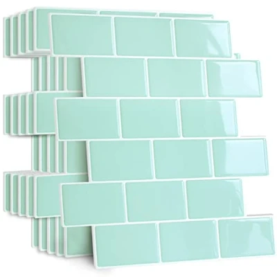 Afbeelding van Yoillione Upgrade Dikkere Peel en Stick Wandtegels Backsplash voor keuken badkamer, Metro Tegels Zelfklevende Tegelstickers 3D op Splashback Groen, 10 vellen