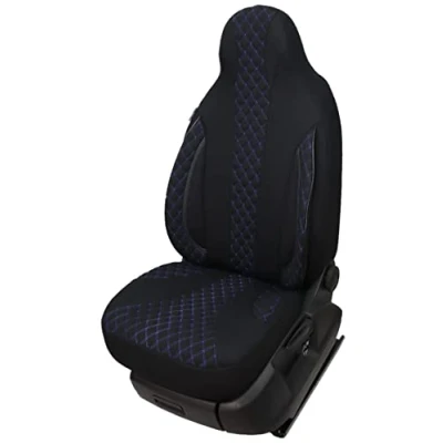 Afbeelding van BREMER SITZBEZÜGE Afmeting pilotenhoezen stoelovertrekken compatibel met camper Ducato Borstner Hymer Pössl Laika Fendt set van 2 stoelhoezen incl. armleuningen in zwart/blauwe naad WPL406