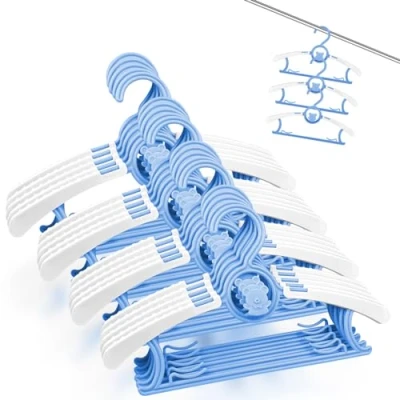 Afbeelding van Fousenuk 20 stuks kleerhangers voor kinderen, blauw, kunststof, antislip, met stapelbare haken, berenvorm, kinderkleerhangers, uittrekbaar, baby&#039;s, peuters, kinderen