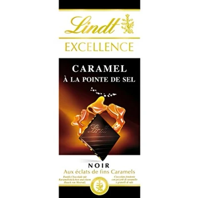 Afbeelding van Lindt Pure chocolade, extra fijn, traditioneel, met karamelkorrels, gekarameliseerde suiker en zoutbloesem, 100 g tablet