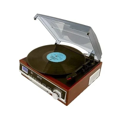 Image de Platine rétro 33 45 78 RPM Radio AM FM Stéréo Réveil Style Vintage Camry CR 1113 Brun