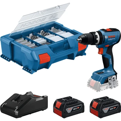 Afbeelding van BOSCH GSB 18V 65 accu klopboorschroefmachine met accessoireset 82 delig in L Case (2x 4,0Ah + lader) 06019N3307