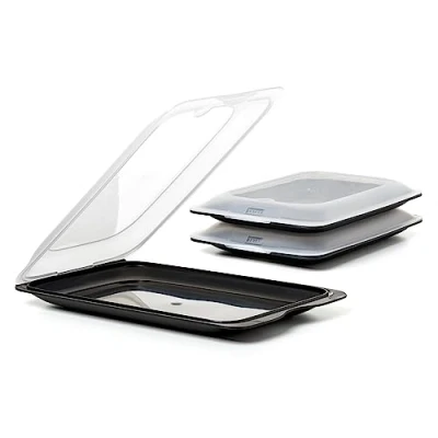 Afbeelding van Tatay Cocktail Set van 3 onderzetters en voedselcontainers, BPA vrij, herbruikbaar, stapelbaar, vaatwasmachinebestendig magnetronbestendig, kleur zwart, afmetingen 17 x 3,2 25,2 cm