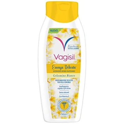 Image de Vagisil Nettoyant intime essence délicate jasmin blanc, hygiène quotidienne, avec vitamine E. fraîcheur toute la journée. Respecte le pH. 250 ml