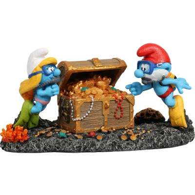 Afbeelding van Smurfs Aquadella Aquariumdecoratie Vissen Smurfen Onder Water Schatkist 18,8x9,7x9,6cm Meerkleurig 1st