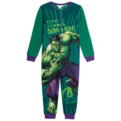Afbeelding van Marvel The Incredible Hulk Fleece pyjama voor jongens, all in one kinderen, met ritssluiting, nachtkleding, Groen