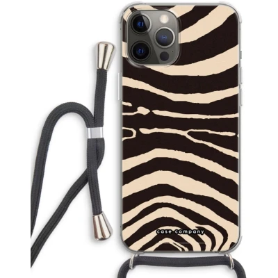 Afbeelding van Case Company® hoesje met Koord geschikt voor iPhone 12 Pro Arizona Zebra Telefoonhoesje Zwart Extra Bescherming aan alle Kanten en Over de Schermrand
