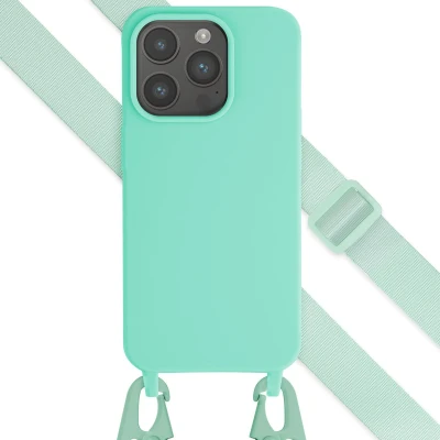 Afbeelding van Selencia hoesje Geschikt voor iPhone 15 Pro met koord Siliconen afneembaar Turquoise