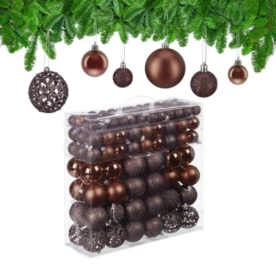 Afbeelding van kerstballen set van 150 mat glanzend glitters plastic ∅ 3, 4, 6 cm bruin