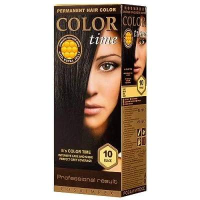 Afbeelding van Color Time Permanente Haarkleur Gel Verrijkt met Royal Jelly en Vitamine C Haarkleuring Kleur 10 Zwart 100 ML