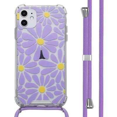 Afbeelding van imoshion Hoesje Geschikt voor iPhone 11 Design met Koord Tropical Violet Flowers Connect