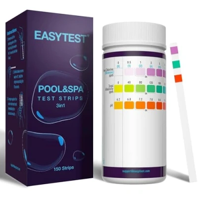 Afbeelding van EASYTEST 150 stuks teststrips voor zwembadwater, spa, 3 controlen/strip, nauwkeurige pH test, totale alkaliteit, vrij chloor en broom