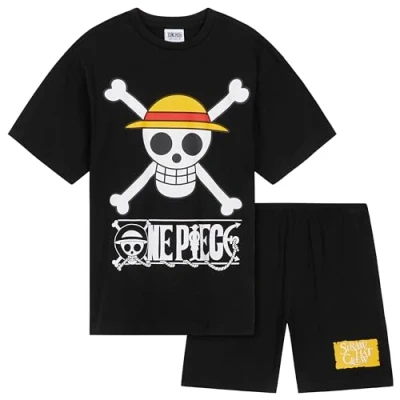 Afbeelding van One Piece set van pyjama, T shirt en short, voor jongens, zwart.