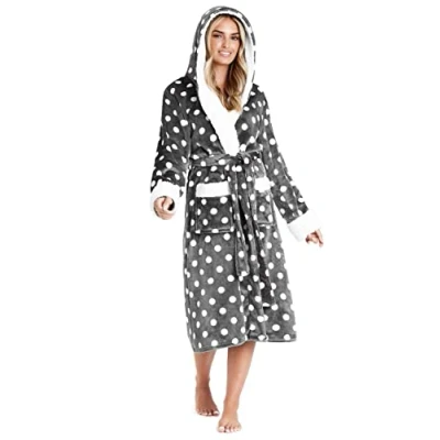 Afbeelding van CityComfort badjas voor dames, superzachte met capuchon van fleece, Donkergrijs/wit