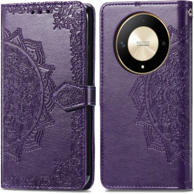 Afbeelding van iMoshion Hoesje Geschikt voor Honor Magic 6 Lite Met Pasjeshouder Mandala Bookcase Paars