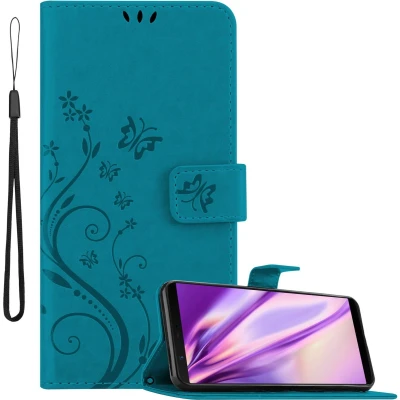 Afbeelding van Cadorabo Hoesje geschikt voor OnePlus 5T in BLOEMEN BLAUW Beschermhoes bloemmotief met magnetische sluiting, standfunctie en kaartsleuven Book Case Cover Etui