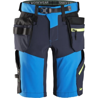 Afbeelding van Snickers 6140 FlexiWork, Softshell Stretch Korte Werkbroek+ met Holsterzakken Kobalt Blauw/Donker Blauw