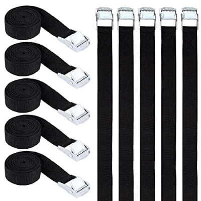 Afbeelding van Vegena 10 stuks spanbanden met klemgesp, 2 m x 25 mm, sjorriem, bevestigingsriem, belastbaar tot 250 kg, voor motorfietsendragers, zwart