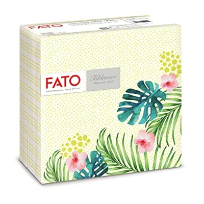 Afbeelding van Fato Droge papieren servetten, Airlaid, stofeffect, pak van 50 afmeting 40 x cm, in 4 gevouwen, tropisch motief