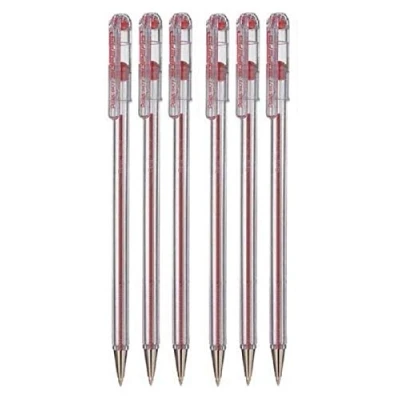 Afbeelding van Pentel 6 stuks 0,7 mm fijne punt balpen, lijnbreedte 0,25 mm, navulbare inkt BK77 rood