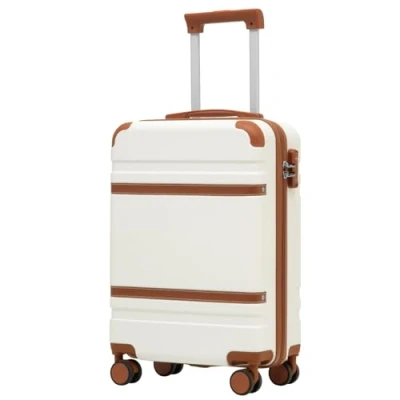 Afbeelding van COOLIFE Cabinekoffer 55 x 35 20 cm voor Ryanair vliegtuig, handbagage, cabinebagage, harde koffer met TSA slot en 4 dubbele wielen, Wit/Bruin, wielen