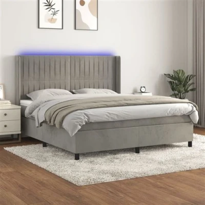 Afbeelding van vidaXL Boxspring met matras en LED fluweel lichtgrijs 180x200 cm