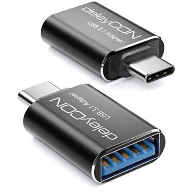 Afbeelding van deleyCON USB C naar adapter (2 stuks) OTG 5 Gbit/s Thunderbolt 3/4 3.0 compatibel met iPhone 15 Pro Max MacBook Air 2023 IPad Mini iMac zwart