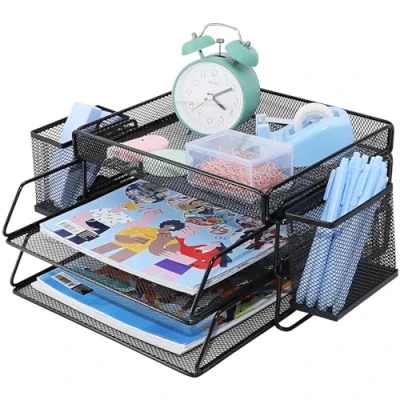 Afbeelding van Brievenbak met 2 niveaus, archieflade voor bureau, bureau opbergbak, papierarchieflade, A4 organizer, aktetas thuis, kantoor,