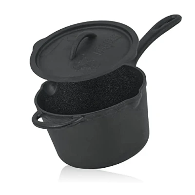 Afbeelding van BBQ Toro gietijzeren pan met deksel, 2 liter, zwart, reeds gebakken, kleine deksel