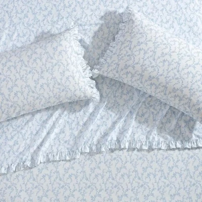 Afbeelding van Laura Ashley Beddengoedset voor kingsize bedden, perkal, katoen, ademend, bloemendecoratie (Victoria blauw, 2 stuks)