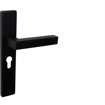Afbeelding van Lavuzo deurkruk Viterbo Zwart met rechthoekig schild PC55 Per set Industriele deurklink