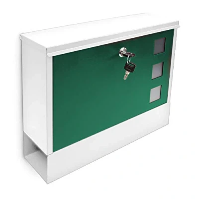 Afbeelding van Relaxdays Moderne brievenbus aflsuitbaar krantenvak wandbrievenbus diverse kleuren wit groen