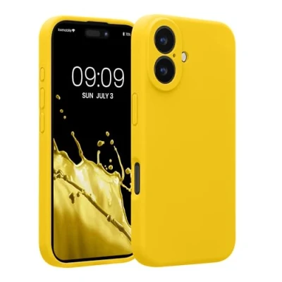 Afbeelding van kwmobile telefoonhoesje geschikt voor Apple iPhone 16 TPU backcover met siliconen coating Smartphone case in stralend geel