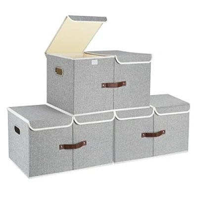 Afbeelding van TYEERS extra grote opbergdoos met vakken en deksels, van stof, opvouwbaar, wasbaar, 55 x 33 30 cm, 3 stuks, grijs