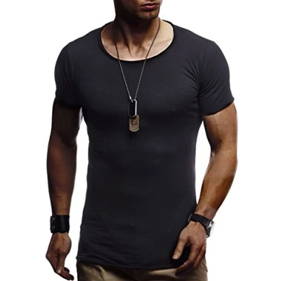 Afbeelding van Leif Nelson Heren T shirt Top Sweatshirt ronde hals korte mouwen Basic Crew Neck Vintage LN6281, SCHWARZ, XL