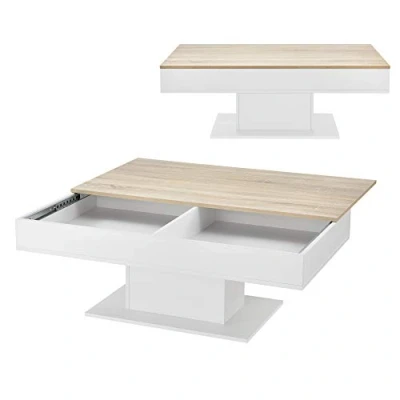 Afbeelding van Salontafel Lünen met opbergruimte 110x60x40 cm eikenkleurig en wit
