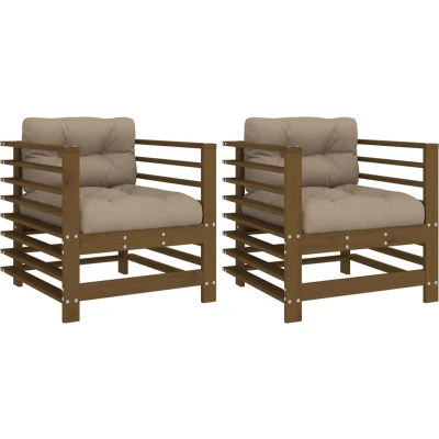 Afbeelding van Houten Loungeset Met Kussens Massief (Grenenhout of Douglas hout) 1 / Honingbruin grenenhout Stoel