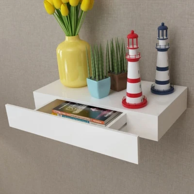 Afbeelding van Wandschap met lade zwevend MDF wit