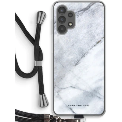 Afbeelding van Case Company® hoesje met Koord geschikt voor Samsung Galaxy A13 4G Witte marmer Telefoonhoesje Zwart Bescherming aan alle Kanten en Over de Schermrand