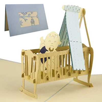 Afbeelding van Geboortekaart, felicitatiekaart, pop up kaart voor babyjongens, blauw, geboortecadeau, elegant en nobel, G09.2