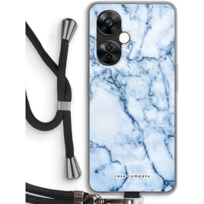 Afbeelding van Case Company® hoesje met Koord geschikt voor OnePlus Nord CE 3 Lite Blauw marmer Telefoonhoesje Zwart Bescherming aan alle Kanten en Over de Schermrand