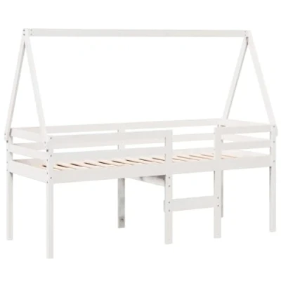 Afbeelding van vidaXL Hoogslaper met dak massief grenenhout wit 75x190 cm