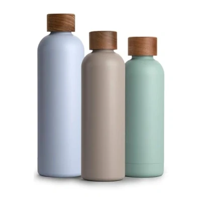 Afbeelding van Roestvrijstalen drinkfles, 750 ml, thermosfles 0,75 l met acaciahouten deksel, geïsoleerde waterfles, lekvrij bij koolzuur, mud grey