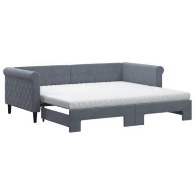 Afbeelding van vidaXL Slaapbank onderschuifbed matrassen 90x190cm fluweel donkergrijs