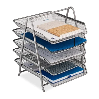 Afbeelding van Relaxdays brievenbak metaal zilver 5 laags sorteerbak a4 bureau organizer brieven