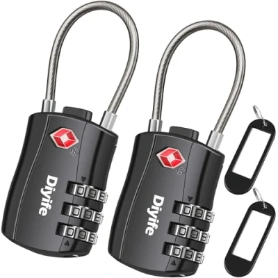 Afbeelding van Diyife 2 Stuks Bagagesloten TSA Kofferslot, 3 Cijferig Veiligheidsslot, Cijferslot Combinatieslot, voor Reiskoffer, Rugzakken, Bagagetas, Lockers Case, Gym etc.(Zwart)