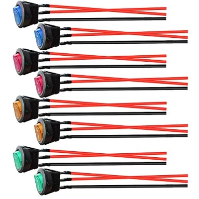 Afbeelding van Gebildet 8 stuks 12 V 24 VDC/10 A voorbedrade tuimelschakelaar met ledlicht, 3 pins SPST ronde bedieningsknop, aan/uit schakelaar, voor auto, boot, vrachtwagen (rood/geel/blauw/groen)
