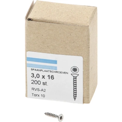 Afbeelding van Spaanplaatschroef RVS 3,0 x 16 mm, Torx10 (200 stuks)