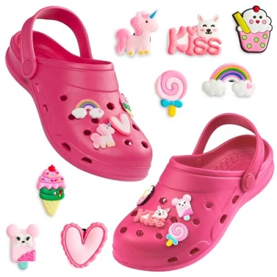 Afbeelding van CityComfort Tuinklomp voor meisjes, kinderschoenen met clip on bedels, Heet Roze.