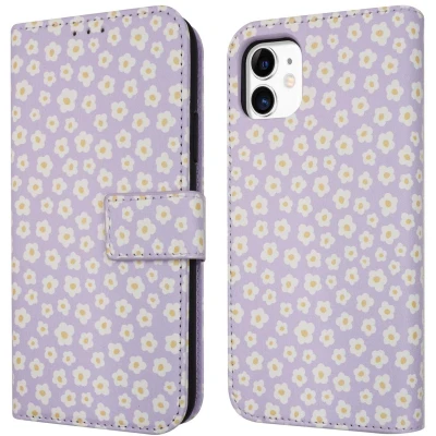 Afbeelding van iMoshion Hoesje Geschikt voor iPhone 11 Met Pasjeshouder Design Bookcase smartphone Paars / White Daisy